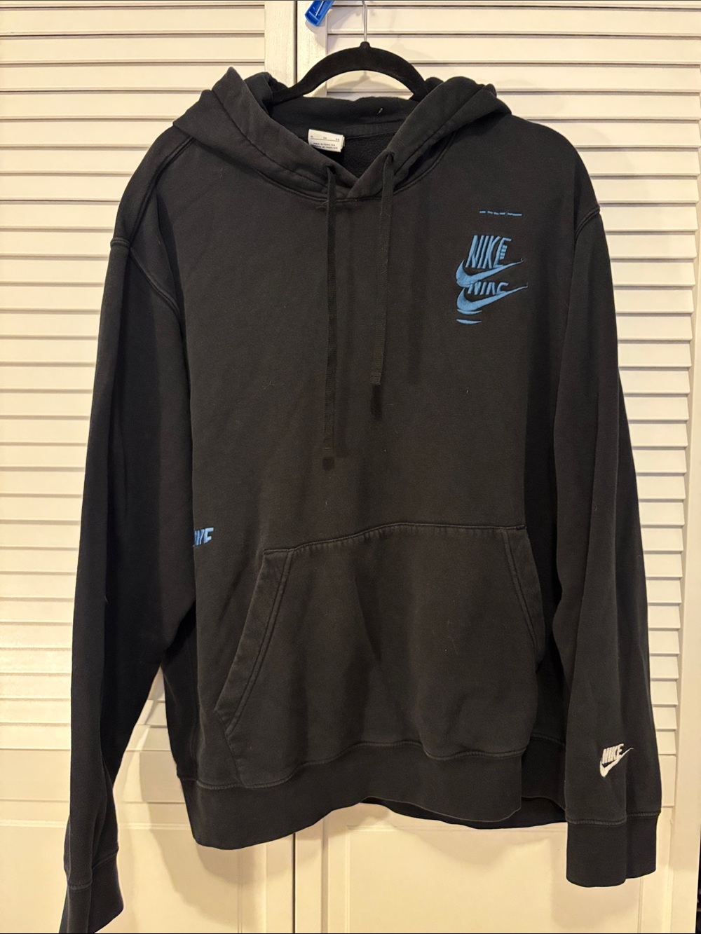 Nike Black Hoodie with Blue Logo Accents - Men's Pullover